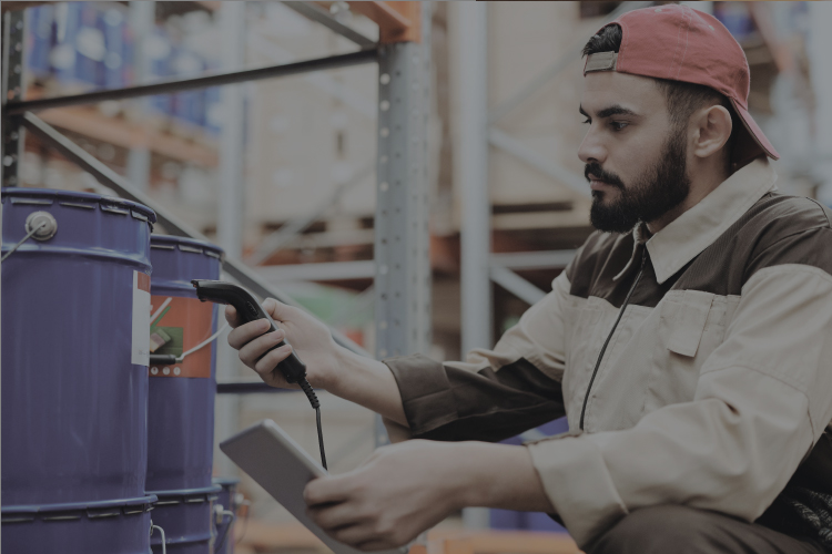 Warehouse Worker picking order with mobile devices